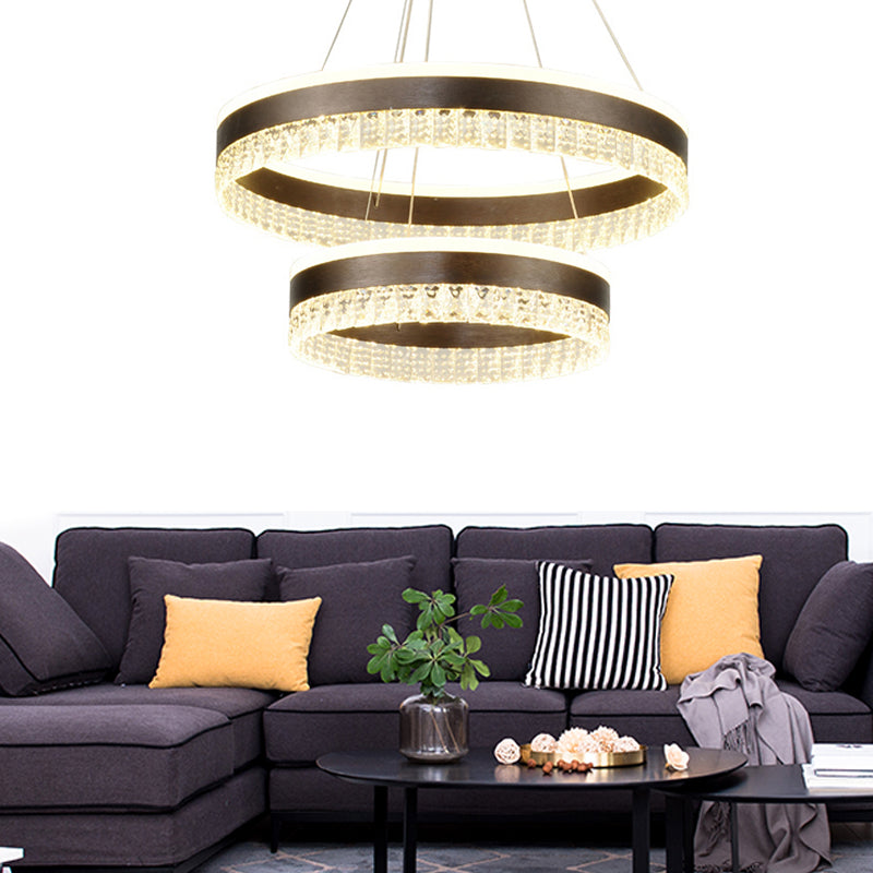 Contemporary Crystal Pendant Chandelier With Led Lights In White/Warm/Natural Light - Brown 1/2/3 2