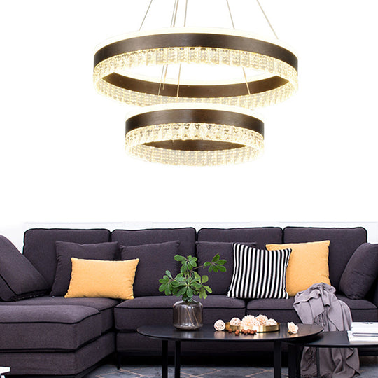 Contemporary Crystal Pendant Chandelier With Led Lights In White/Warm/Natural Light - Brown 1/2/3 2