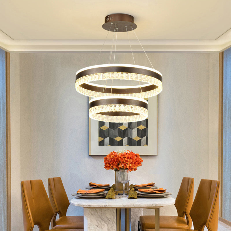 Contemporary Crystal Pendant Chandelier With Led Lights In White/Warm/Natural Light - Brown 1/2/3