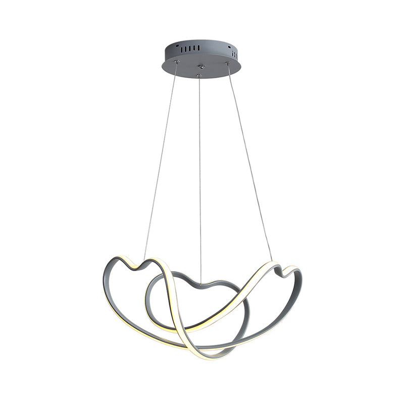 16/19.5 Wide Grey Twisted Chandelier Lamp - Modern Led Acrylic Hanging Light Kit In White/Warm