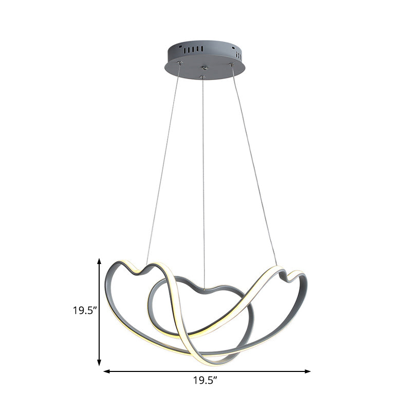 Modernist LED Hanging Light Kit - 16"/19.5" Wide, Grey Twisted Chandelier Lamp with Acrylic LEDs (White/Warm Light)