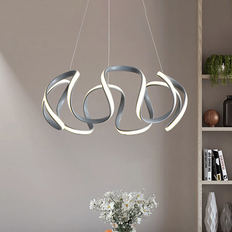 Modern Grey Chandelier with Wave Acrylic Shade - 3/5/6 Lights Dining Room Pendant Light (White/Warm Light)