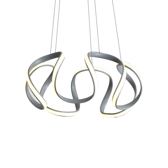 Modern Grey Chandelier with Wave Acrylic Shade - 3/5/6 Lights Dining Room Pendant Light (White/Warm Light)