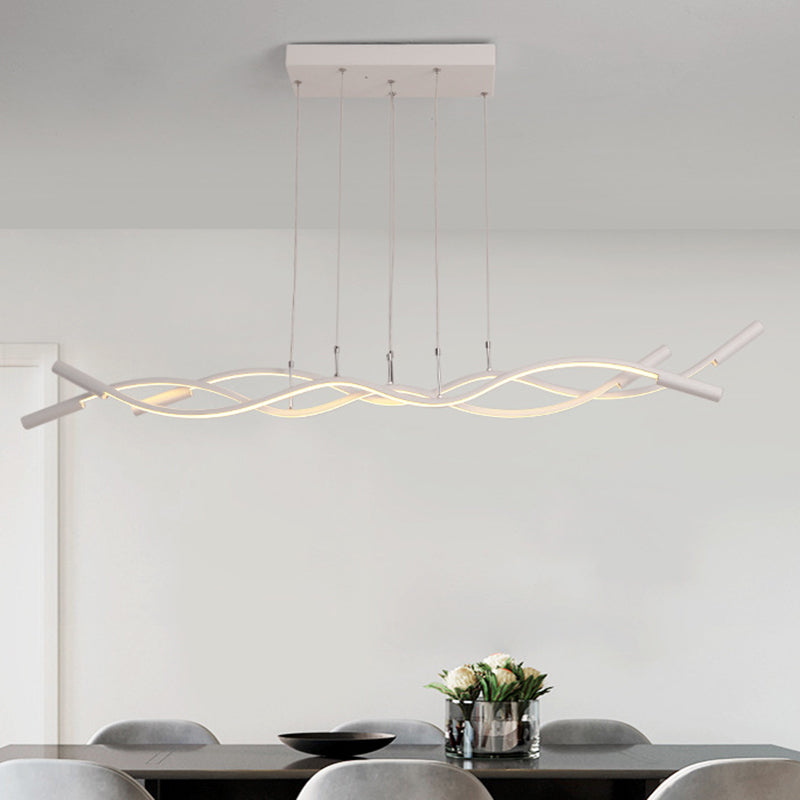 Modern White/Black Linear Chandelier with 3 Lights, Acrylic LED Ceiling Lamp in White/Warm Light