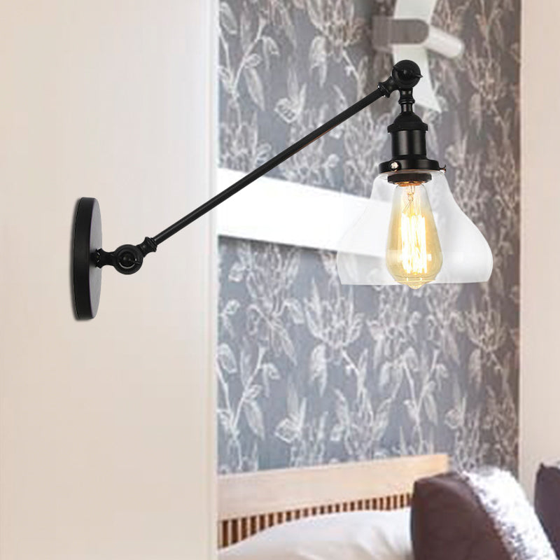 Farmhouse Indoor Sconce With Clear Glass Shade And Adjustable Arm Length