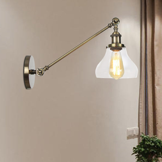 Farmhouse Indoor Sconce With Clear Glass Shade And Adjustable Arm Length
