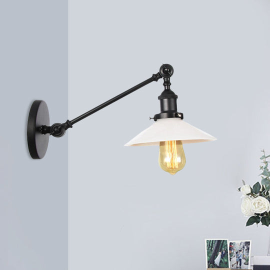Industrial Conical Sconce Light With Opal Glass - Black/Bronze/Brass Finish Arm Mount 8/12 L Black /
