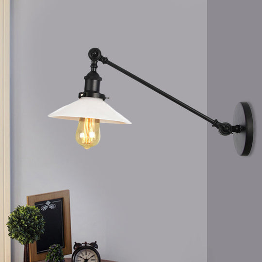 Industrial Conical Sconce Light With Opal Glass - Black/Bronze/Brass Finish Arm Mount 8/12 L Black /