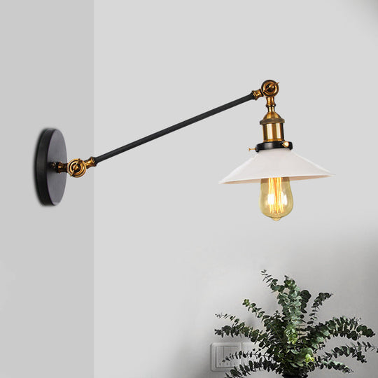 Industrial Conical Sconce Light With Opal Glass - Black/Bronze/Brass Finish Arm Mount 8/12 L Brass /