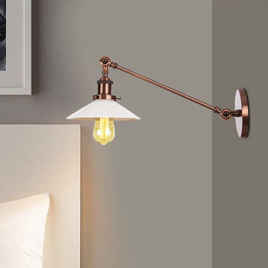 Industrial Conical Sconce Light With Opal Glass - Black/Bronze/Brass Finish Arm Mount 8/12 L