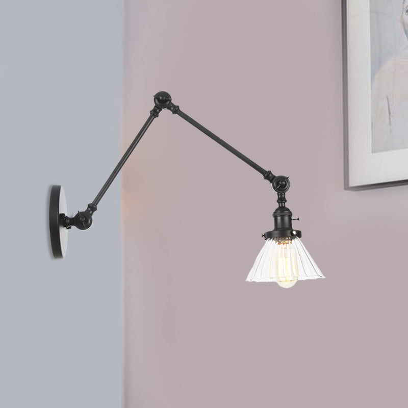 Industrial Cone Wall Light With Clear/Amber Glass And Arm - Black/Bronze/Brass (8+8/8+8+8)