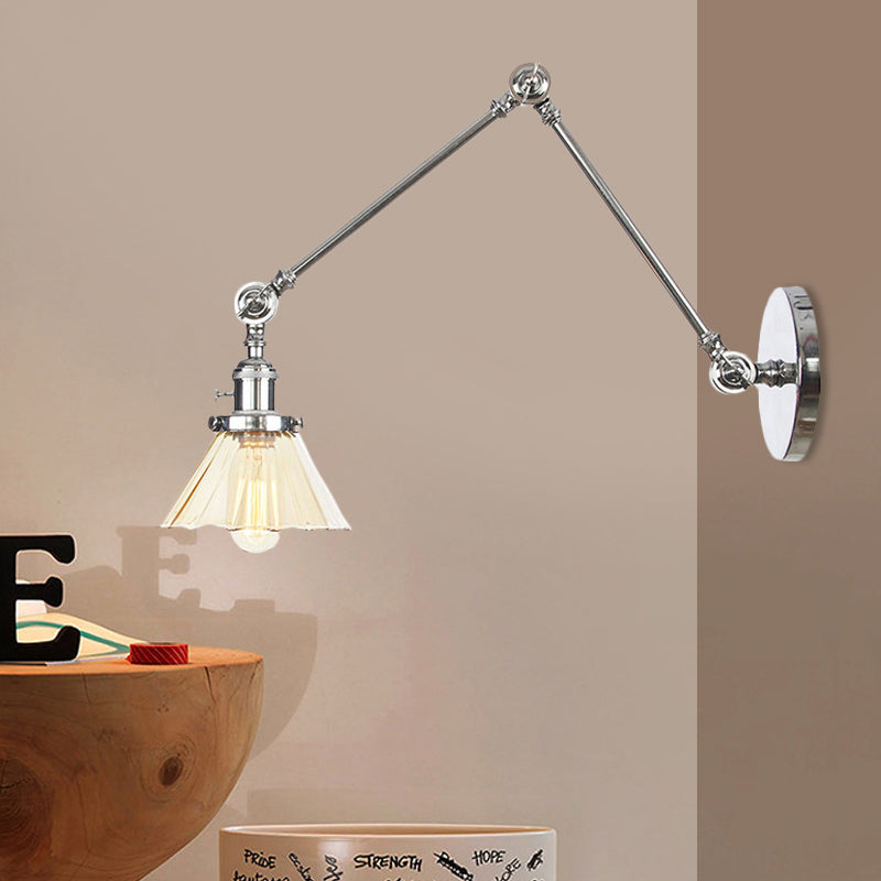 Industrial Cone Wall Light With Clear/Amber Glass And Arm - Black/Bronze/Brass (8+8/8+8+8) Chrome /