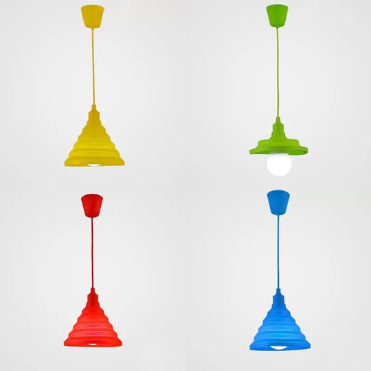 Kids Colorful Hanging Pendant Light For Game Room - Single Head Metal Conical Design