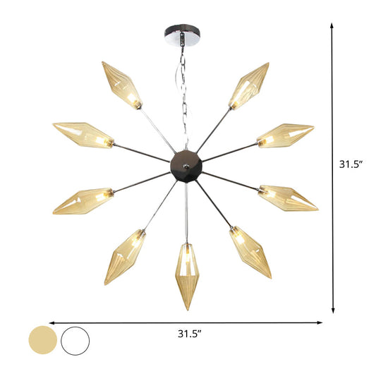 Modern Industrial Sputnik Chandelier with Amber/Clear Glass - 6/9/12 Lights - Black/Copper/Chrome Finishes