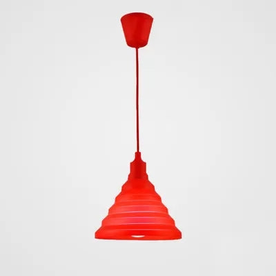 Kids Colorful Hanging Pendant Light For Game Room - Single Head Metal Conical Design Red