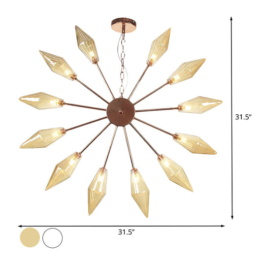 Modern Industrial Sputnik Chandelier with Amber/Clear Glass - 6/9/12 Lights - Black/Copper/Chrome Finishes