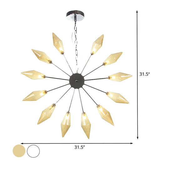Modern Industrial Sputnik Chandelier with Amber/Clear Glass - 6/9/12 Lights - Black/Copper/Chrome Finishes