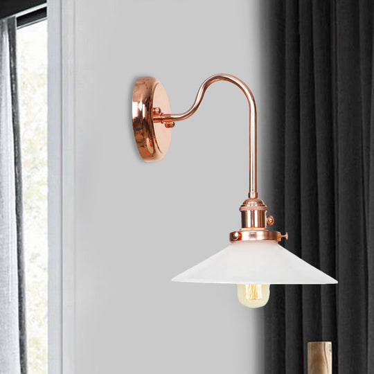 Copper Saucer Sconce Light Fixture Vintage White/Clear Glass Indoor Wall Lamp White / A