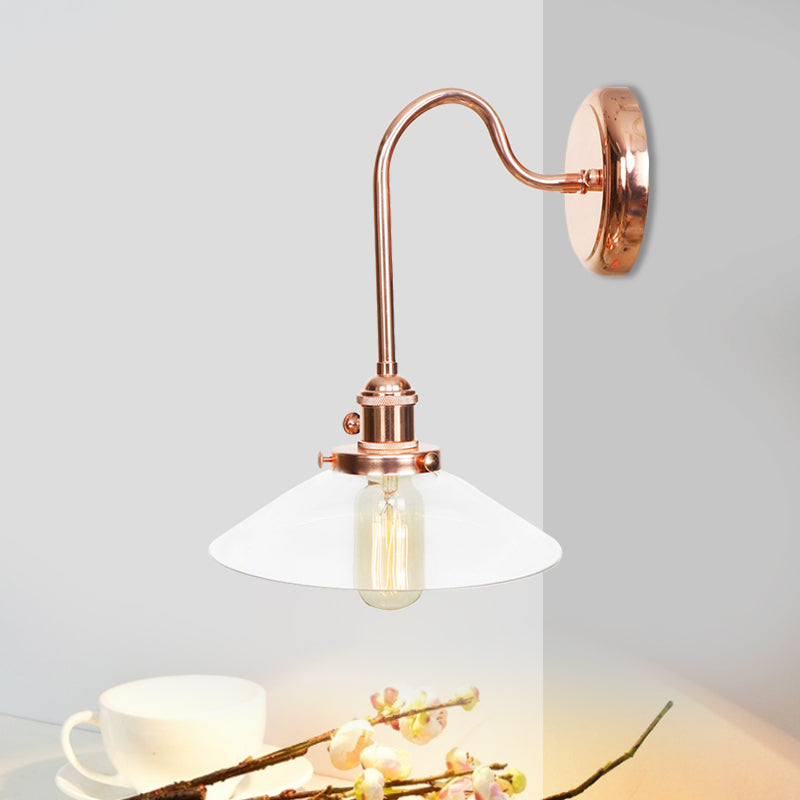 Copper Saucer Sconce Light Fixture Vintage White/Clear Glass Indoor Wall Lamp Clear / A