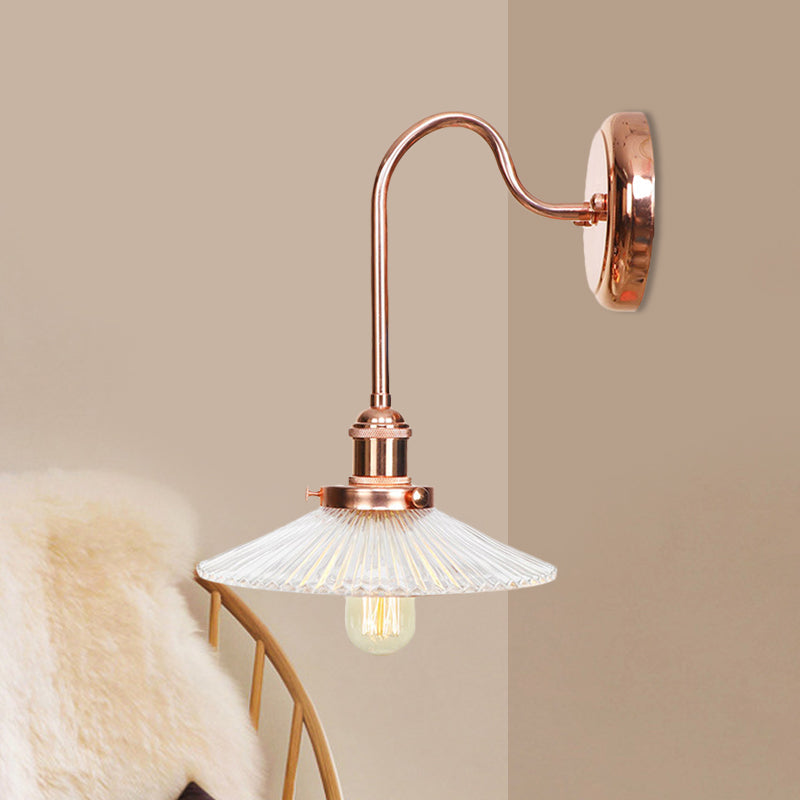 Copper Saucer Sconce Light Fixture Vintage White/Clear Glass Indoor Wall Lamp Clear / B