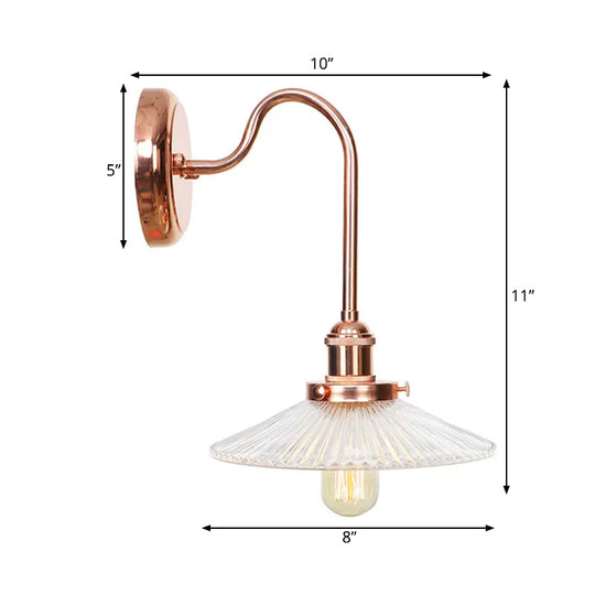 Copper Saucer Sconce Light Fixture Vintage White/Clear Glass Indoor Wall Lamp