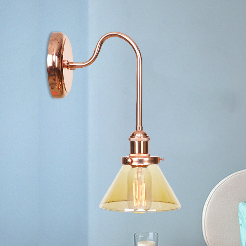 Vintage Clear/Amber Glass Cone Sconce Light - Stylish Wall Lighting For Living Room Amber / B