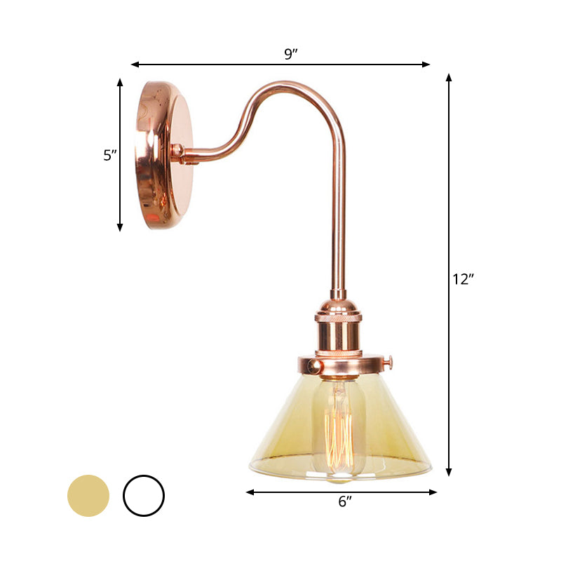 Vintage Clear/Amber Glass Cone Sconce Light - Stylish Wall Lighting For Living Room