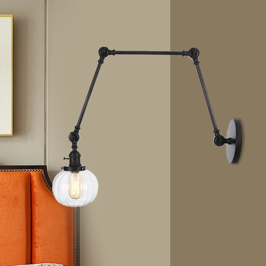 Vintage Glass Wall Mounted Sconce In Brass/Chrome/Black With Adjustable Arm 1-Light Indoor Lighting