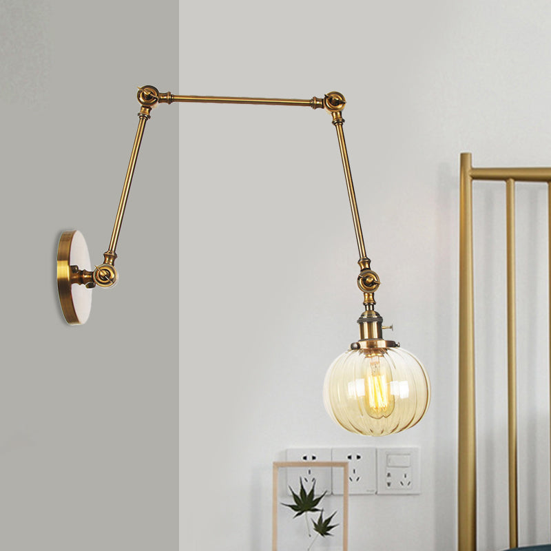 Vintage Glass Wall Mounted Sconce In Brass/Chrome/Black With Adjustable Arm 1-Light Indoor Lighting