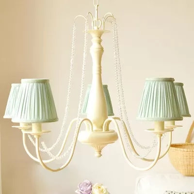 Macaron Style 5-Light Metal Chandelier With Foldable Tapered Shade - Perfect For Kindergarten