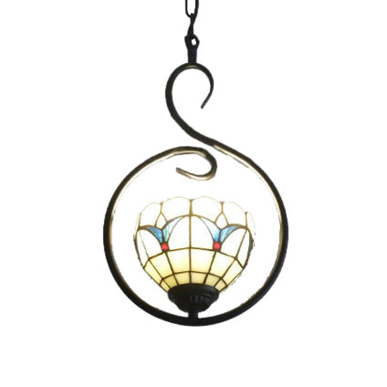 Stainless Glass Bell/Dome Pendant Light Tiffany Style Beige/White Suspension Lamp For Foyer