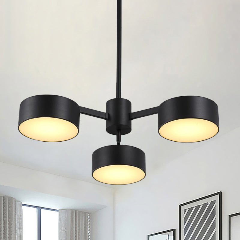 Modern Black Iron Shade Pendant Light - 3 Bulbs Drum Chandelier Fixture