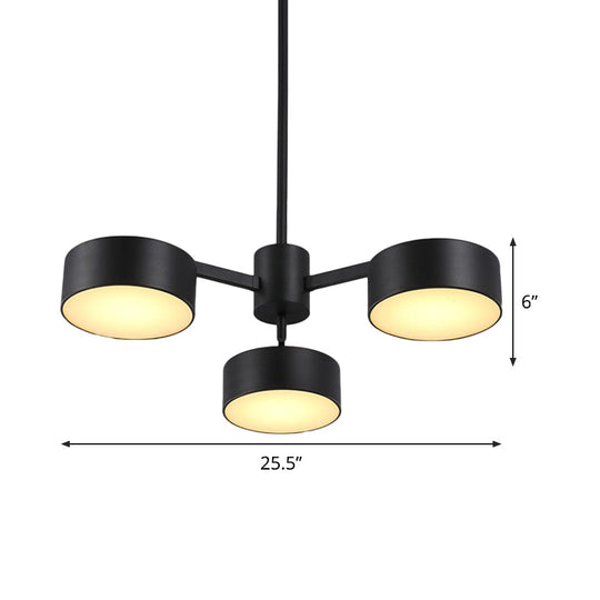 Modern Black Iron Shade Pendant Light - 3 Bulbs Drum Chandelier Fixture