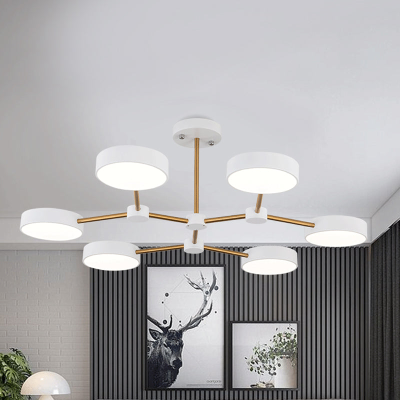 Modern Drum Pendant Chandelier - Metallic Finish - 6 Lights - Black/White - Hanging Ceiling Lamp