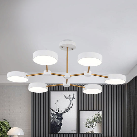 Modern Metallic Branch Drum Pendant Chandelier With 6 Lights Black/White Finish