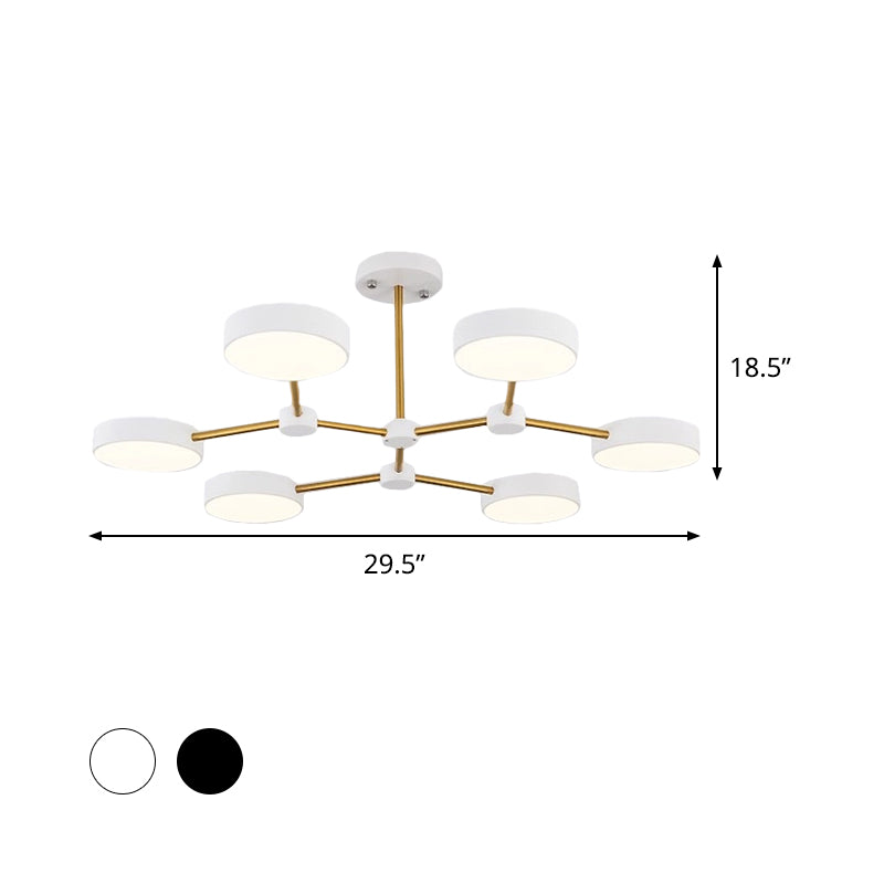 Modern Drum Pendant Chandelier - Metallic Finish - 6 Lights - Black/White - Hanging Ceiling Lamp