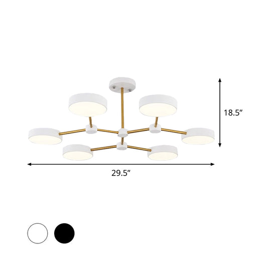 Modern Drum Pendant Chandelier - Metallic Finish - 6 Lights - Black/White - Hanging Ceiling Lamp