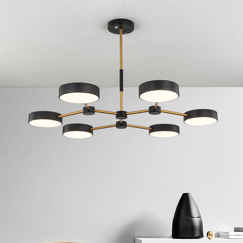 Modern Metallic Branch Drum Pendant Chandelier With 6 Lights Black/White Finish Black