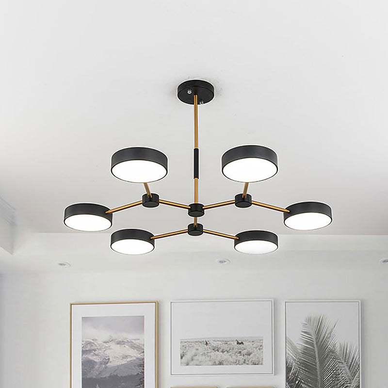 Modern Metallic Branch Drum Pendant Chandelier With 6 Lights Black/White Finish