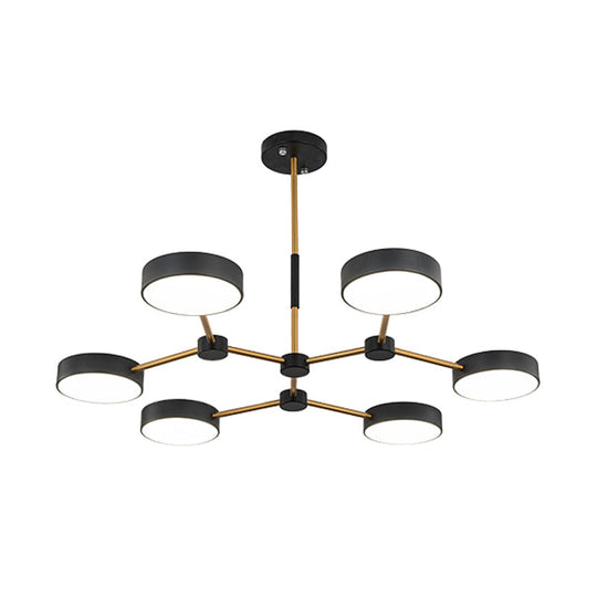Modern Drum Pendant Chandelier - Metallic Finish - 6 Lights - Black/White - Hanging Ceiling Lamp
