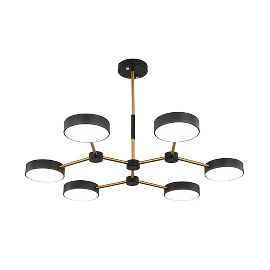 Modern Metallic Branch Drum Pendant Chandelier With 6 Lights Black/White Finish