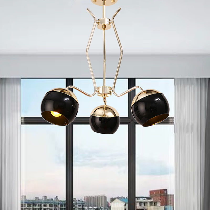 Nordic-Style Black Metal Dome Chandelier Pendant Lamp With 3/6 Heads 3 /