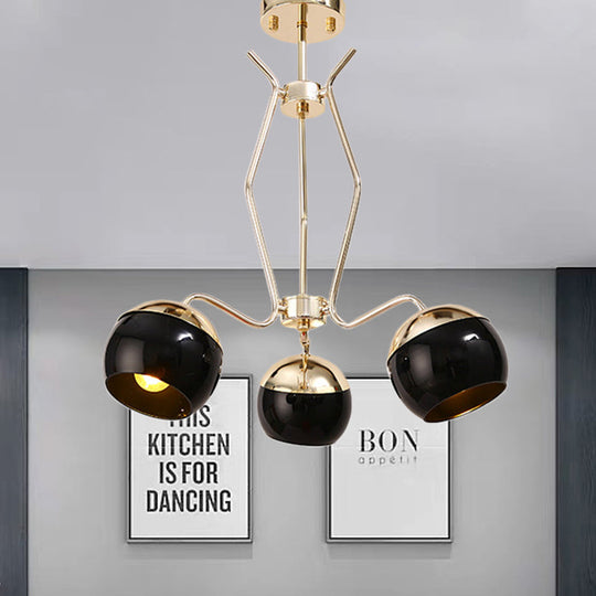 Nordic-Style Black Metal Dome Chandelier Pendant Lamp With 3/6 Heads