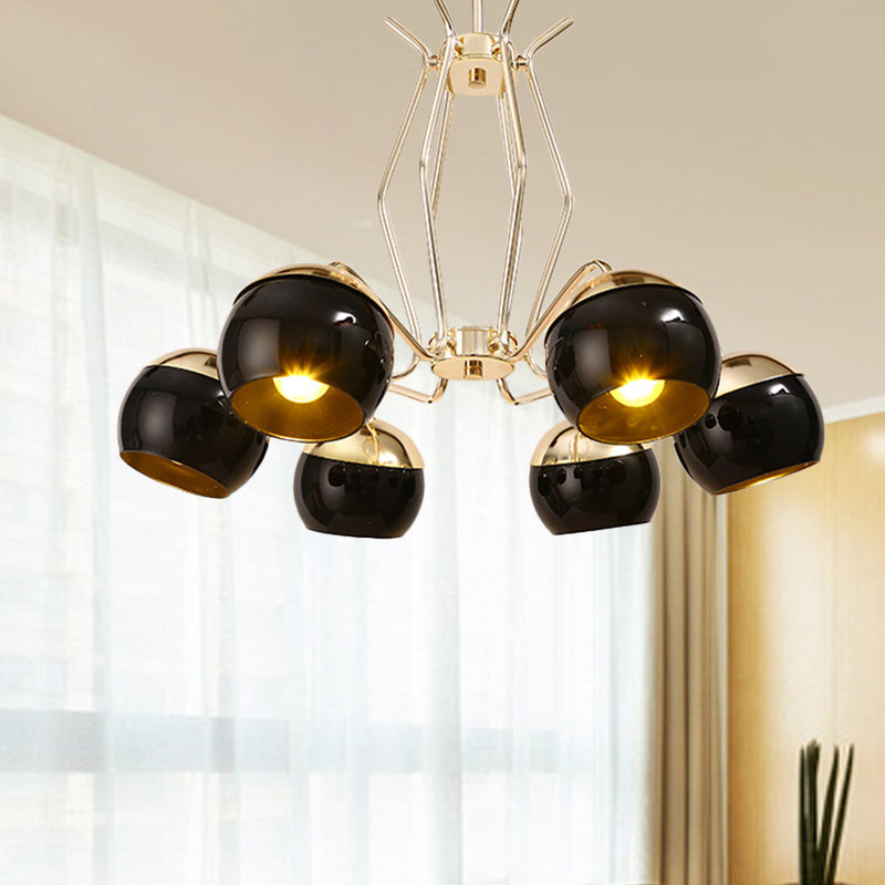 Nordic-Style Black Metal Dome Chandelier Pendant Lamp With 3/6 Heads