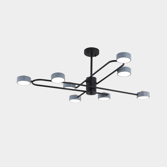 Minimalist Grey Living Room Chandelier with Drum Iron Shade - 8 Heads Ceiling Pendant Light