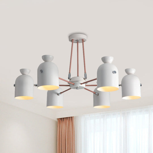 Modern Nordic 6-Head Chandelier Lamp with Half-Capsule Design and Metallic Finish in White