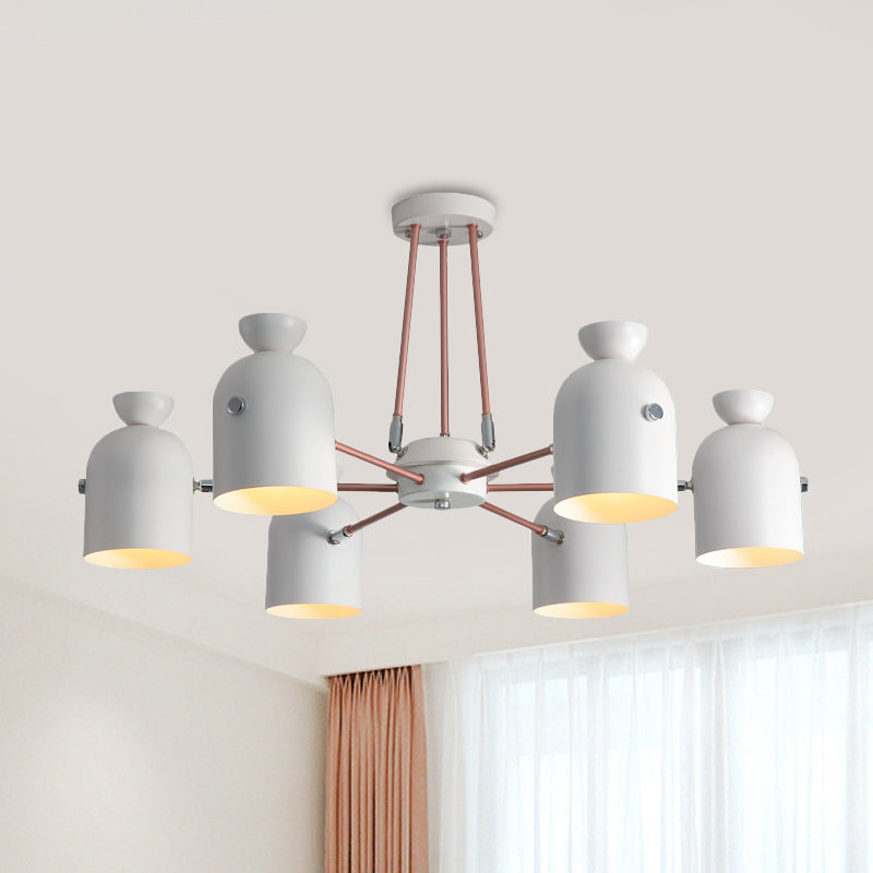 Modern Nordic 6-Head Chandelier With Metallic Half Capsules In White