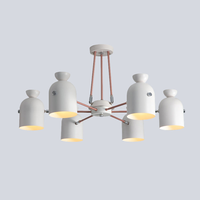 Modern Nordic 6-Head Chandelier Lamp with Half-Capsule Design and Metallic Finish in White