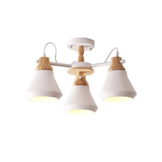 Modern Metal 3-Head Cone Flush Mount Lighting for Dining Room - Sleek Radial Semi Flush Lamp in White/Grey
