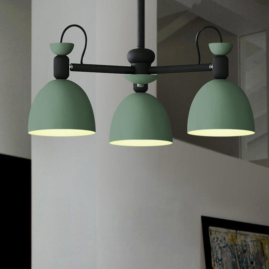 Nordic Metal Dome Pendant Chandelier with Adjustable Node - Blue/Green - 3-Bulb Lamp Fixture